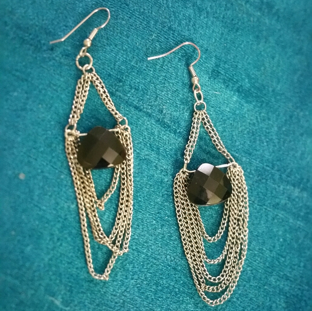 Handmade black multi strand earring set